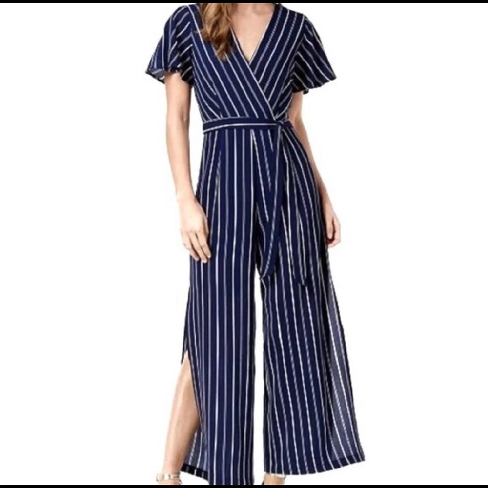 Blue and white stripes jumpsuit